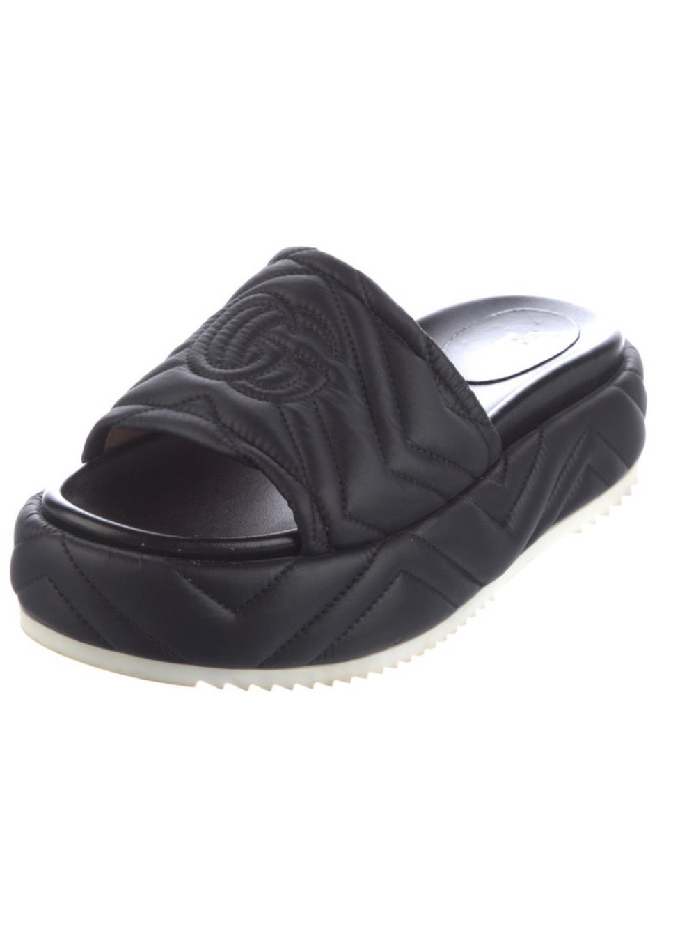 Gucci Quilted Black Slide Sandal with Raised Logo